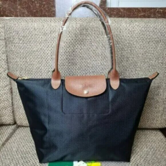 Longchamp Le Pliage Nylon Large Shoulder Bag Tote Travel Bag Black - Picture 1 of 7